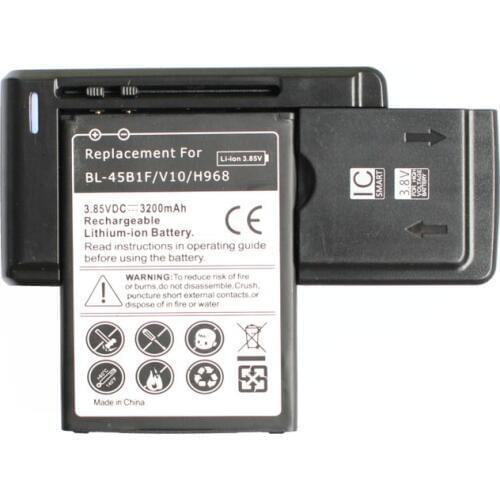 3200mAh BL-45B1F 3.85VDC Replacement Li-ion Battery + Universal USB Wall Charger For LG BL-45B1F / V10 / H968