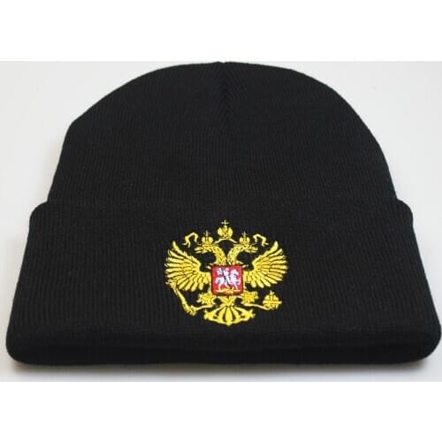 Unisex knittedhat beanies Russia National Emblem Emblem Embroidery Knitted Hat Hooded Hat Winter Warm Hats for Men and Women