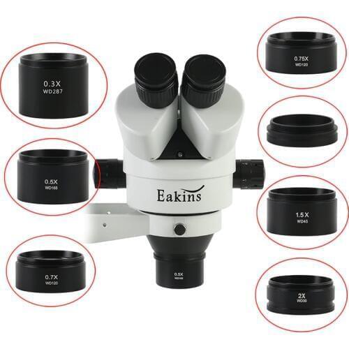 WD30 WD165 WD120 0.3X 0.5X 0.7X 0.75X 1X 1.5X 2X Trinocular Microscope Stereo Microscope Auxiliary Objective Lens Barlow Lens