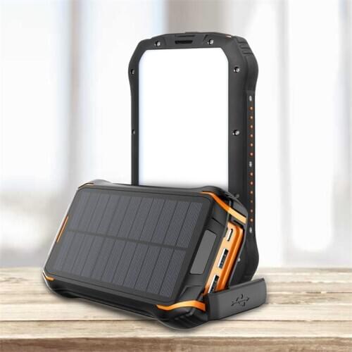 Solar Power Bank 26800mAh Portable Charger Poverbank with Camping Light External Battery USB Type C Powerbank for Xiaomi Mi 10 9