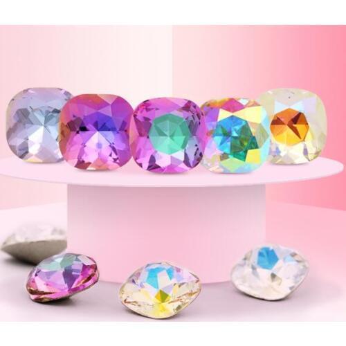 High Quality K9 Glass Crystal Fat Square Fancy Stone 10mm 12mm 14mm Pointback Jewelry Stone