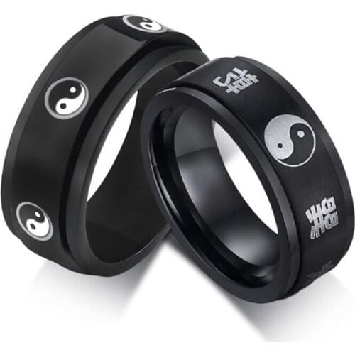 YWSHK 6MM Fashion Chinese Style Black Tai Chi Rotating Ring Men and Women Yin Yang Gossip Punk Accessories For Friend Gift