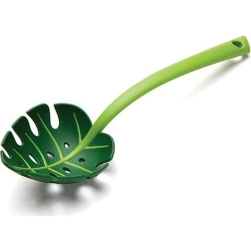 Green Monstera Leaf Colander Multifunctional Long-Handled Spaghetti Slotted Serving Spoon Salad Slotted Spoon For Home Kitchen