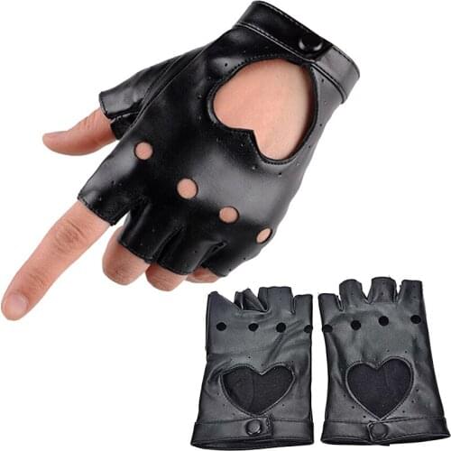Women Half Finger Rivet Punk Hip Hop Street Dance Synthetic Leather Gloves For Sports Short Fingerless Motorcycle Gloves G204