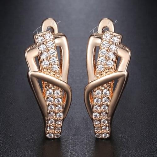 Geometric Stud Earrings For Women 585 Rose Gold Woman Earrings 2018 Fashion Jewelry Paved Cubic Zirconia Gifts For Women GE156