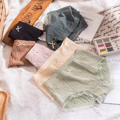 Women 's Cotton Underwear Student Butterfly Antibacterial Briefs Breathable Mid Waist Seamless Panties Type Rise Type Material