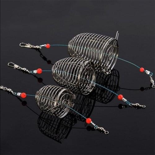 1pcs Stainless Steel Lure Cage Carp Bait Cage Basket Feeder Holder Fishing Trap With Line Hooks Fishing Equipment