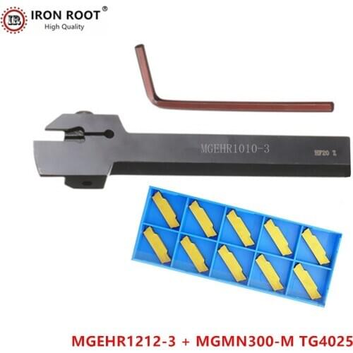 1P MGEHR1212-3 / MGEHL1212-3 Grooving Tool Holder + 10P MGMN300 CNC Carbide Insert Metal Lathe Cutting Turning