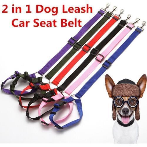 2 in 1 Adjustable Dog Leash Dog Car Seat Belt Safety Protector Travel Pets Accessories Nylon Pet Seat Belt