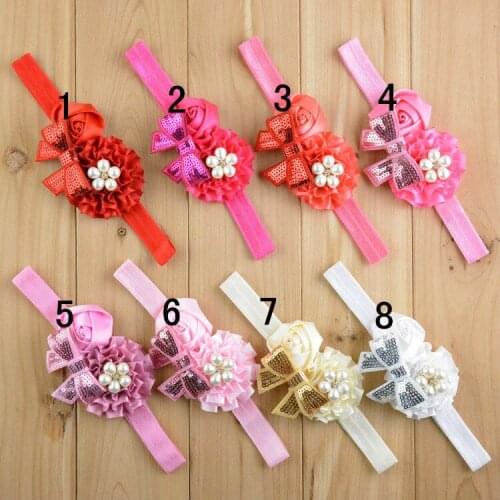 30pcs/lot girl Flower Headband Baptism Hair Band Kids Girls Party Bows 20 Color for Choose FDA35