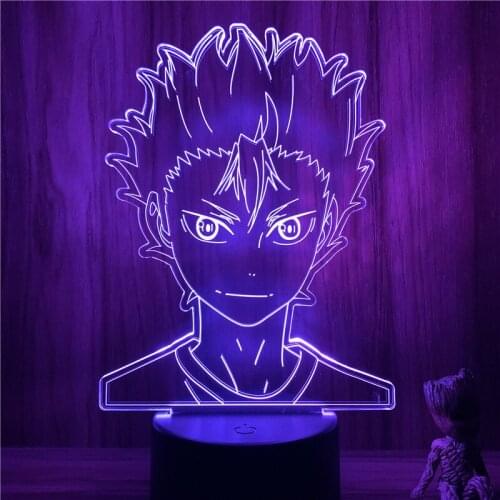 3D Nightlight Anime Haikyuu Yu Nishinoya Face Action Figure 7 Colors Touch Optical Illusion Table Lamp Gift Decor Model