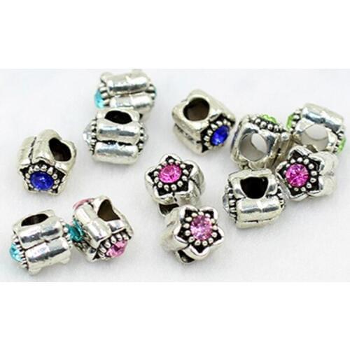 5pcs Free shipping Five-pointed star bead alloy with crystal Fit dora Charms braceletss DIY silver jewelry accessories H20