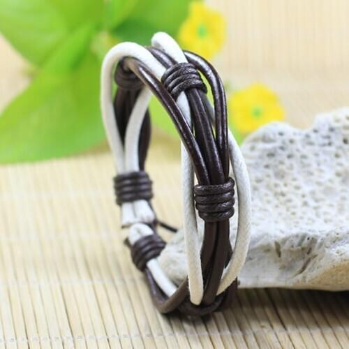 Handmade 6pcs/set Wrap Multilayer Ethnic Tribal Leather Braided Rope Wristband Men Bracelets & Bangles For Men Women -J92