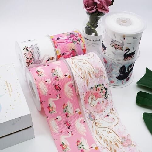 DIY Cartoon Swan Printed Grosgrain Ribbon For Craft Supplies Sewing Accessories 5 Yards. 45727