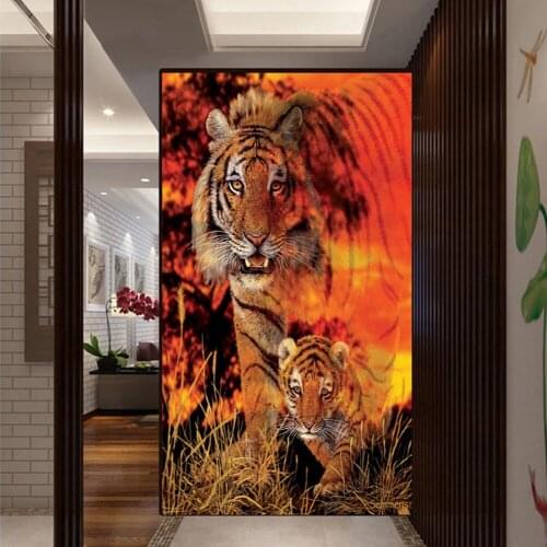 Large Full Square Round Diamond Painting Sunset Tigers Mother Love Diamond Embroidery Cross Stitch Home Decoration Large A1753