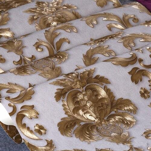 Beibehang European engraved embossed gilt wallpaper Damascus luxury flower AB version of the vertical wall wallpaper