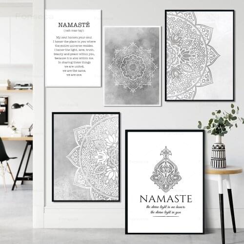 White Gray Mandala Abstract Canvas Poster Yoga Wall Art Namaste Quote Print Painting Decorative Picture Modern Living Room Decor
