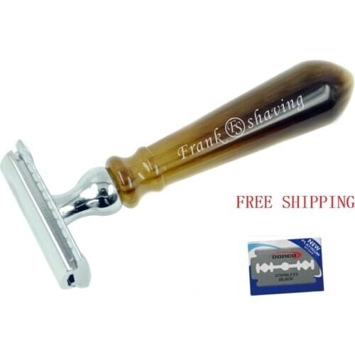 Frank Shaving-Double Edge Safety Razor with Faux Horn Handle +FREE BLADE+FREE SHIPPING #DE-05FH