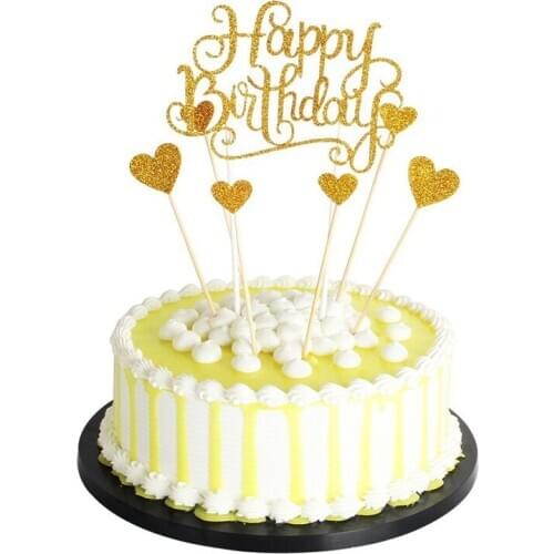 1set Glitter glitter happy Birthday Cake Topper Golden paper card Birthday Party Cake Topper supplies for Baby shower decoration