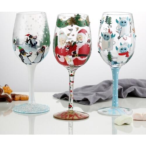 Limited Christmas Gift Wine Glasses Artificial Hand-Painted Santa Claus Unicorn Cup Painted Glass Crystal Wine Glass Goblet