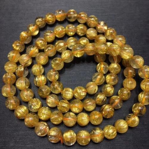 6mm Certificate Natural Brazil Gold Rutilated Titanium Quartz 3 Laps Bracelet Woman Man Clear Round Beads Wealthy AAAAAA