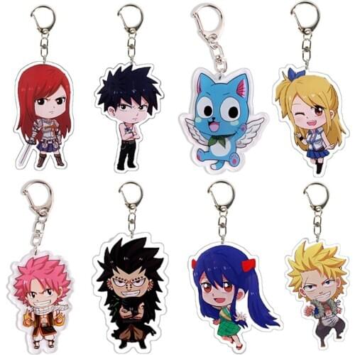 Anime Fairy Tail Keychain Double Layer Acrylic Pendant Key Chain Anime Fairy Tail Model Figure Keyring Fans Gift Key Ring Holder