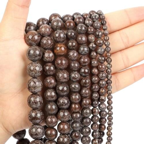 Natural Stone Beads Domestic Snowflake Charm Round Loose Beads for Jewelry Making Needlework Bracelet DIY 4-12 MM
