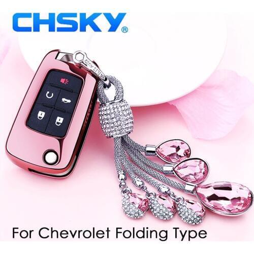 CHSKY Car Styling TPU Car Key Case Shell Crystal Chain For Chevrolet Cruze Aveo TRAX Opel Astra Auto Key Car Covers Accessories