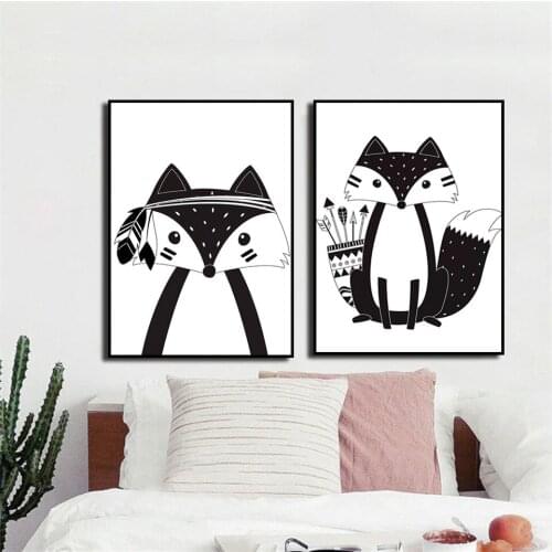 Black White Cartoon Bear Rabbit Baby Nursery Wall Art Canvas Poster Custom Name Print Painting Nordic Picture Kid Room Decor