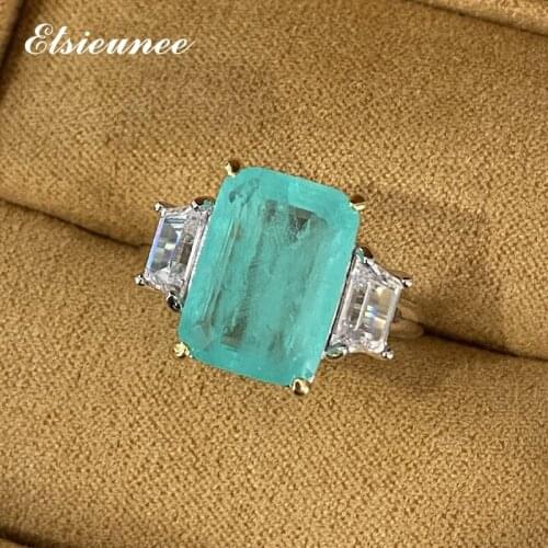 ELSIEUNEE Top Quality 100% 925 Sterling Silver Paraiba Tourmaline Gemstone Finger Rings for Women Anniversary Fine Jewelry Gifts