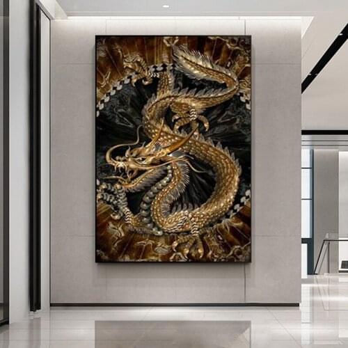 Modern Chinese Characteristic Art Chinese Dragon Canvas Painting Oil Painting and Printmaking Poster Living Room Home Decoration