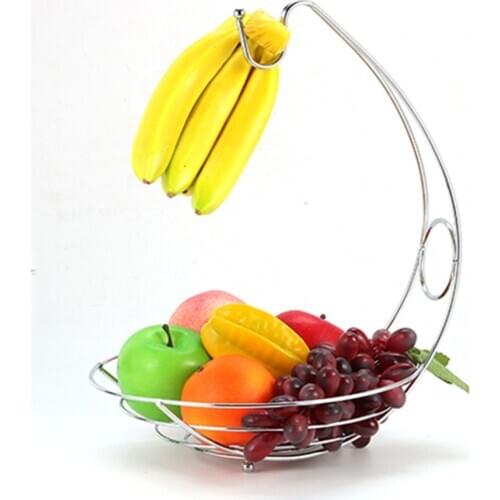 Fruit Bowl Basket Stand Apple Orange Fruit Basket Bowl with Banana Tree Hanger Dining Table Kitchen Counter Organizer