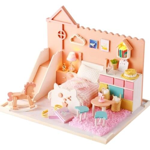Doll house Furniture Wooden Miniature DIY Kit with Dust Cover Music Box Assemble Crafts Toy Best Birthday Gift For Children Girl