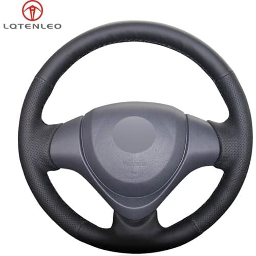 LQTENLEO Black Genuine Leather DIY Hand-stitched Car Steering Wheel Cover For Suzuki Jimny 2015-2018 Alto 2016-2018