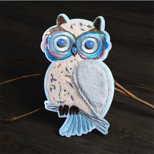 Maxsin 1 Pcs High Quality Embroidered Sequin Large Owl Sticker Hand-sewn Cartoon Animal Patch Garment Decoration DIY Applique