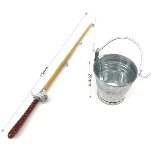 1 Set 1:12 Dollhouse Miniature Fishing Tool Model Fishing Rod +Water Bucket Toy Dolls House Garden decoration Accessories