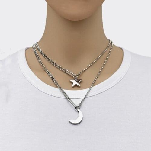 Fashion Asymmetrical Chain Star Necklace Pendant Hip Hop Simple Couple Multilayer Necklace Charm hot sale