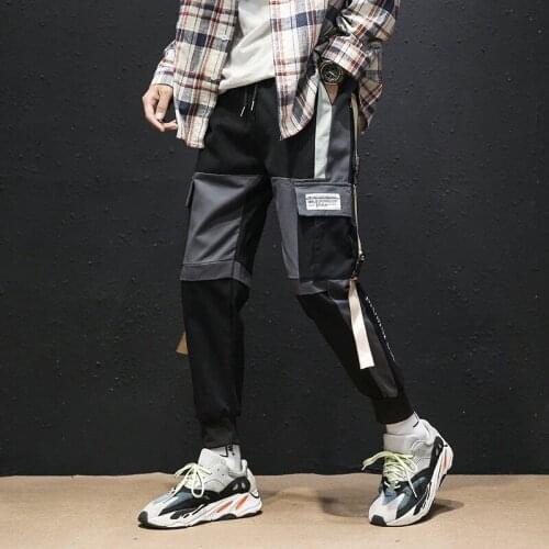 2021 Men Fashion Punk Pants Black Grey High Streetwear Casual Cargo Pants Plus Size Loose Men Tactical Trousers Patchwork Design
