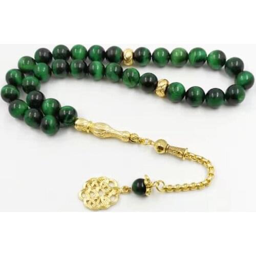 Natural Green tiger eye stone Tasbih Glod Metal tassels 2020New style Muslim Fashion Accessories Saudi bracelet Turkish jewelry