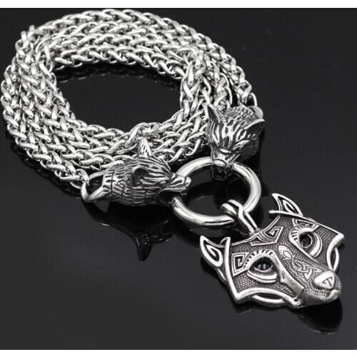 Stainless Steel Viking Odin Wolf Head Pendant Necklace Totem Amulet Punk Jewelry For Men With Long Chain Dropshipping