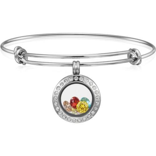 Wholesale Cheap Polishing Stainless Steel 1.5mm 67mm Classic Bulk Shiny Adjustable Expandable Wire Bracelets Bangle with locket