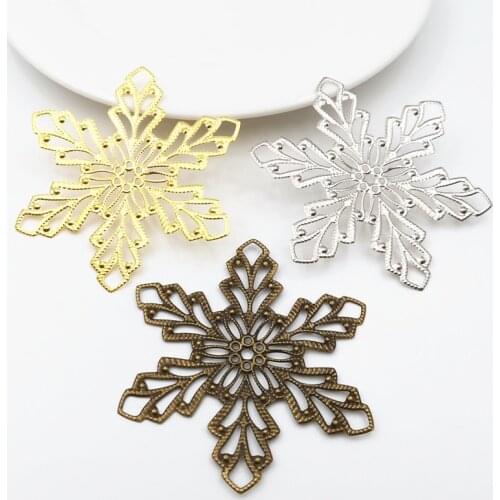 10 pcs/lot 68mm 3 Colors Metal Filigree Big Snowflake Flower Slice Charms base Setting Jewelry DIY Components Findings B19028