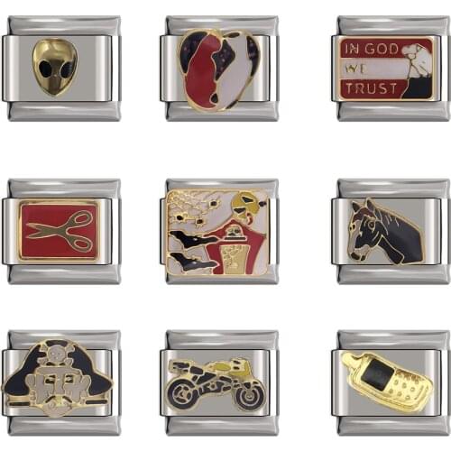 Hapiship 2021 New Fashion Motorcycle Horse Pirates Mobile Phone Charms Links Fit 9mm Bracelet Stainless Steel Diy Making DJtop68