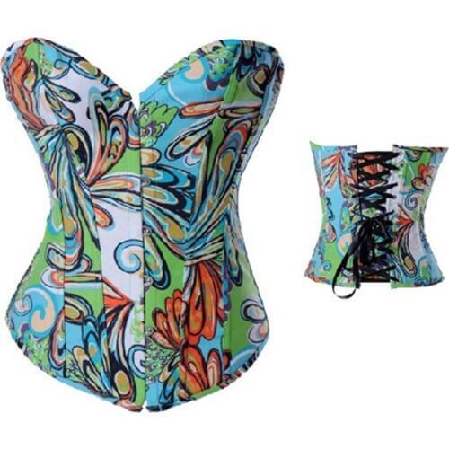 Hot Women Steampunk Corset Sexy Bustier with G-String Pattern Waist Trainer Cincher Shapers Corslet