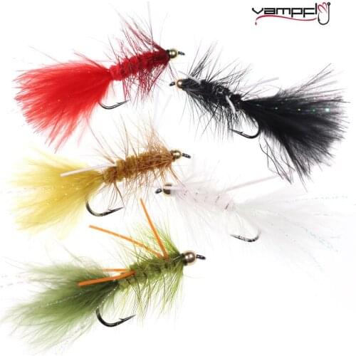 Vampfly 5pcs Crystal Flash Woolly Bugger Streamer Fly Baits Pike Bass Trout Fly Fishing Lure