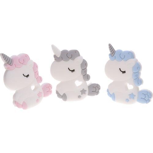 QHBC Unicorn 2pc Silicone Rodent Baby Teether Animal BPA Free Infant Teething Pendant Necklace Horse DIY Nursing Material Gift