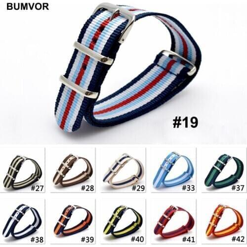 BUMVOR Nylon Watchbands 16mm 18mm 20mm 22mm 24mm NATO Woven Fiber Watchband Nylon Bracelet Strap Wristband Buckle