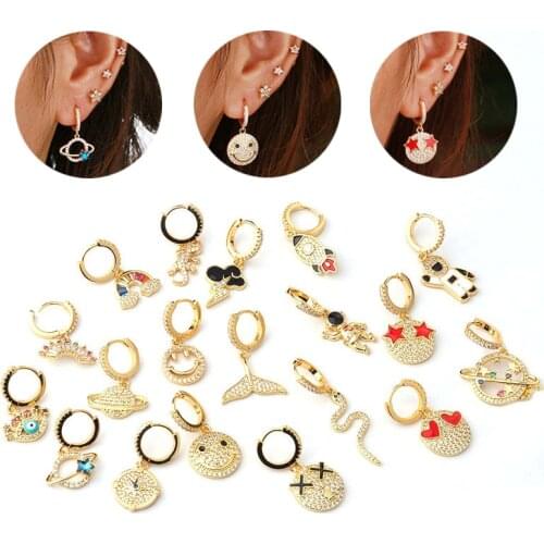 1PC Mini Hinged Hoop Dangle Earring Dangling Ear Huggers Jewelry for Teen Girls and Women Sparkling CZ Gem Small Hoop Earrings