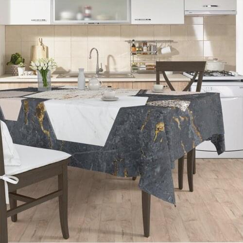 Table cloth living room kitchen cover white grey white marble patterned micro fabric cover with runner pattern Free Shipping
