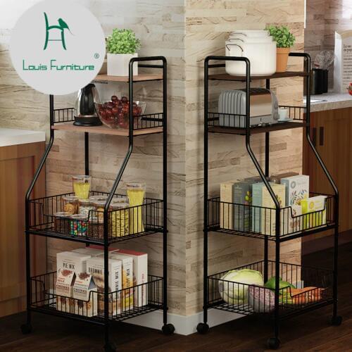 Louis Fashion Kitchen Islands TrolleysSupplies Floor Multi Storey Storage Simple Modern Convenient Belt Roller